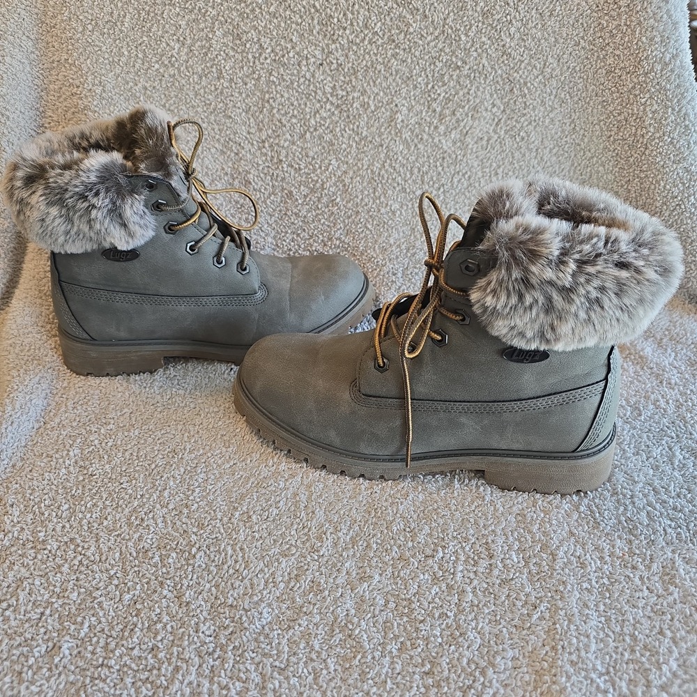 Lugz Convoy Fur-lined Lace-up Faux Seude Boots Gray Women's Size 9